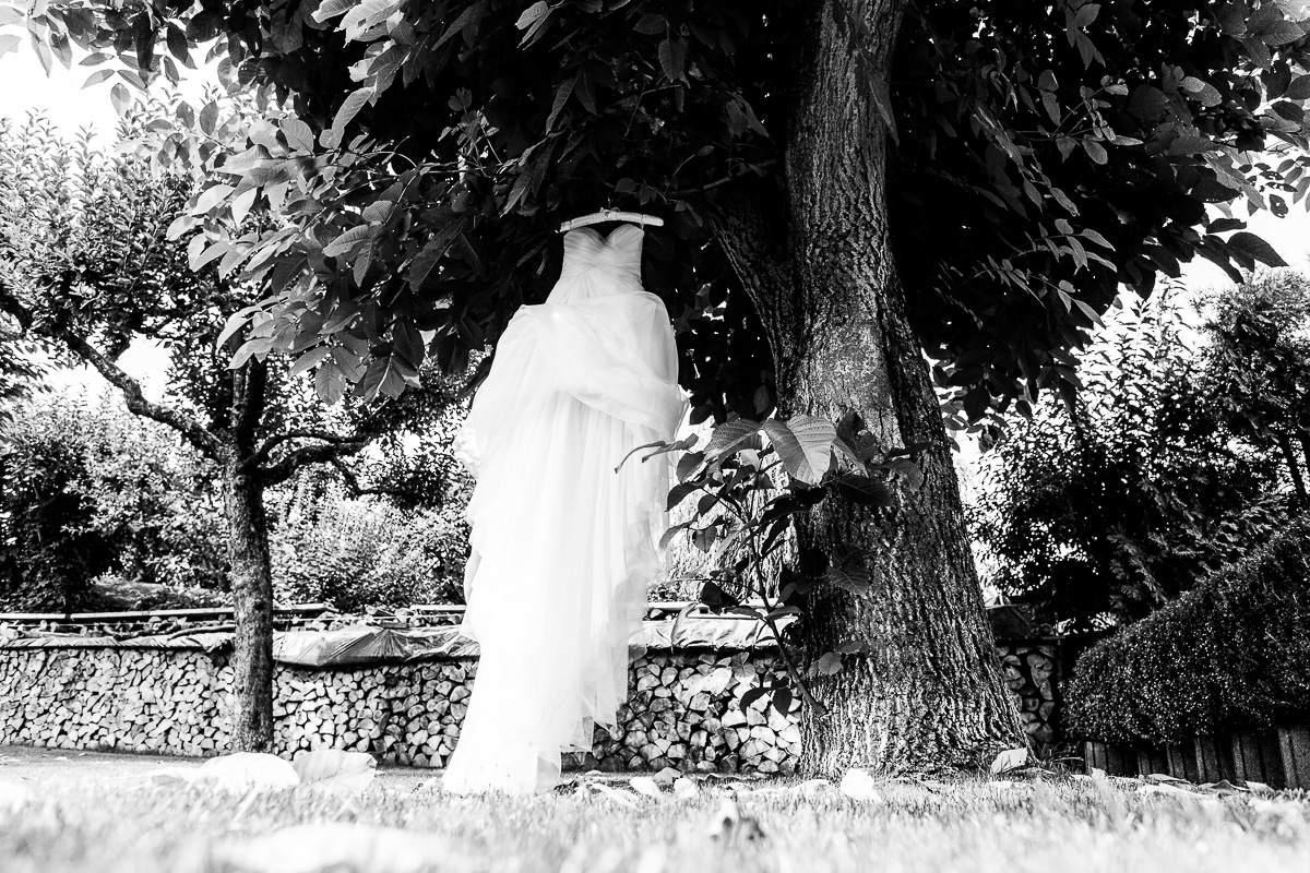 Hochzeitskleid am Baum