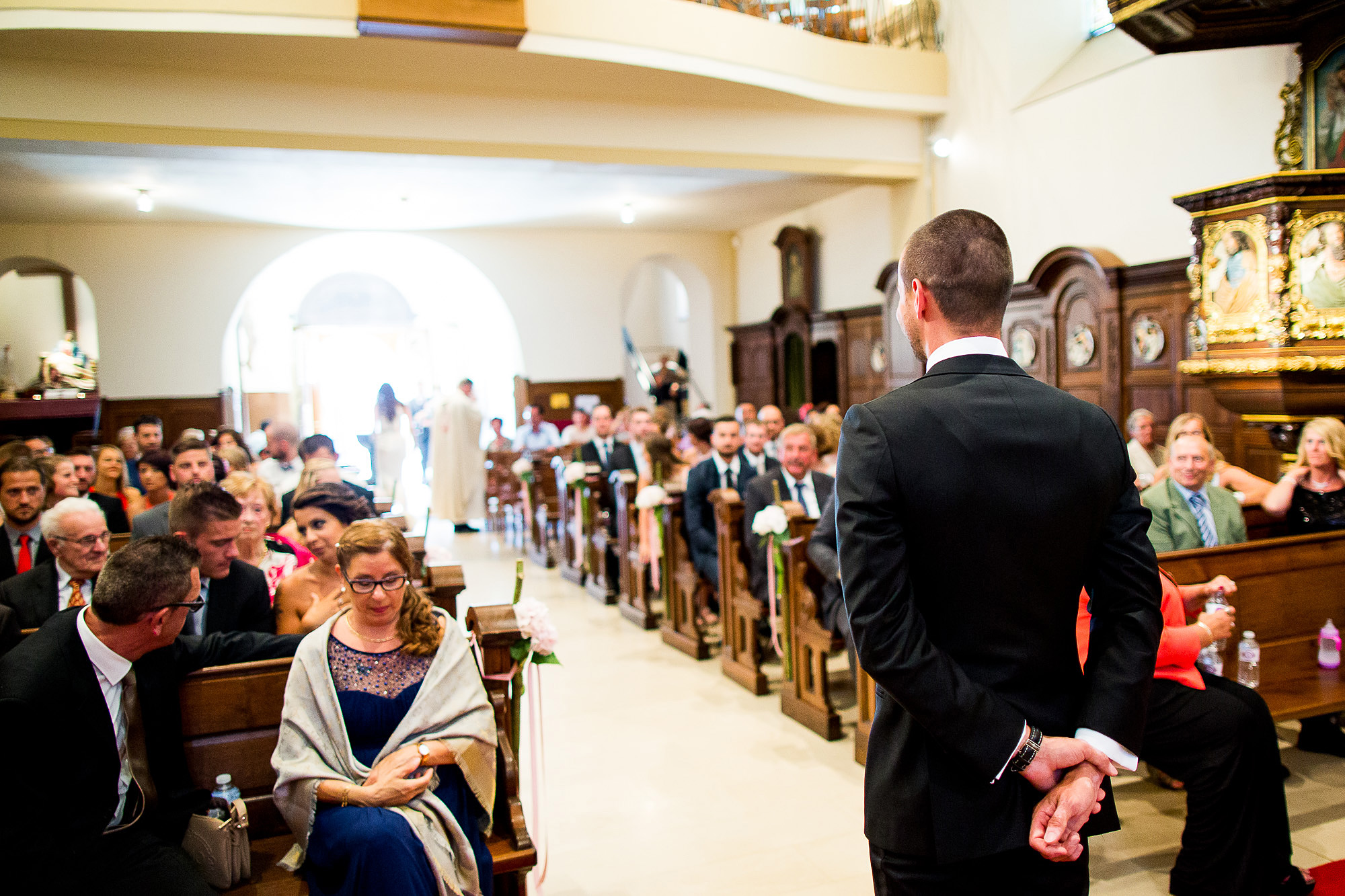 Groom is waiting for his bride Luxemburg, down the aisle, church, wedding, bride, excitement, weddingdress, gespannt, freude, aufregung