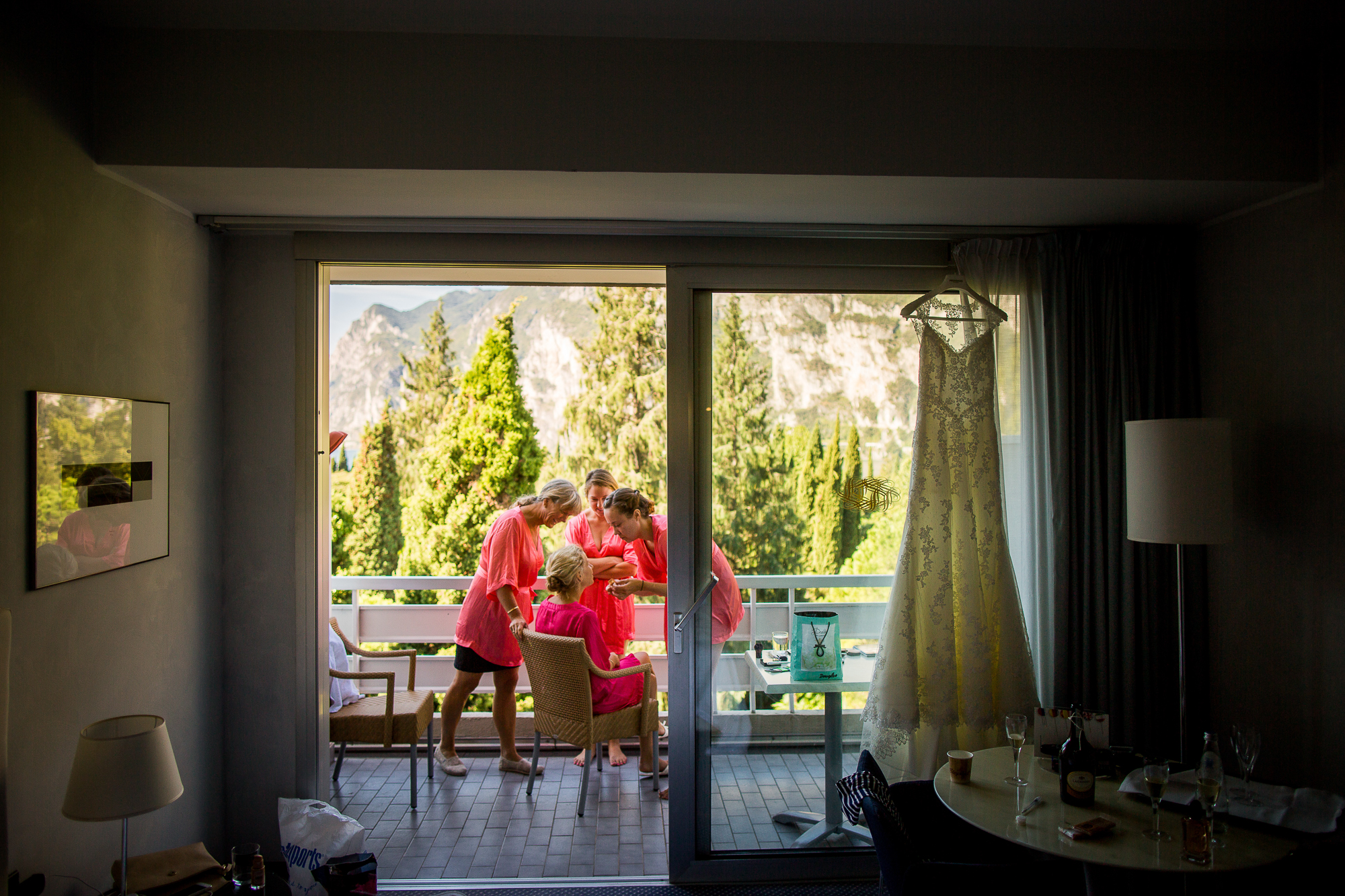 getting ready, lago di garda, hotel, victorias secret robe, wedding day, 