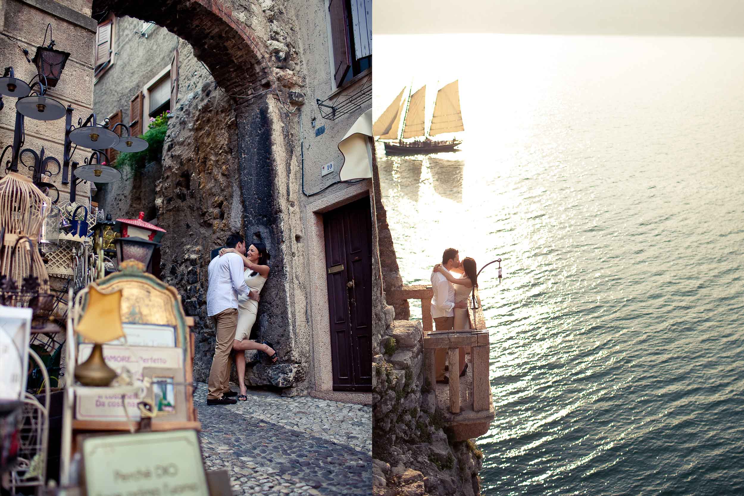 Hochzeitsfotograf und Hochzeitsreportage in Malcesine am Gardasee - Engagementshooting mit Brautpaar aus Österreich